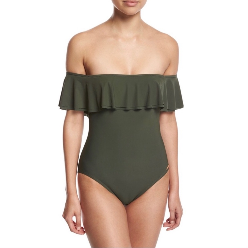 Michael by MK olive green off shoulder swimsuit